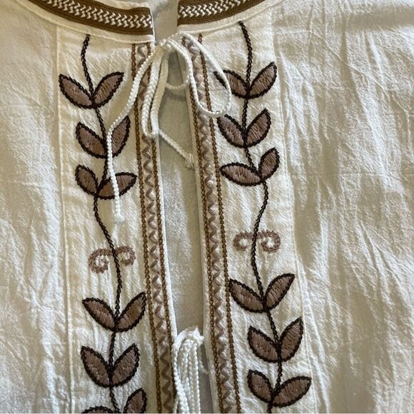 RD & Koko Anthropologie White/Brown Embroidered Peasant Jacket Sz-L - Picture 2 of 9